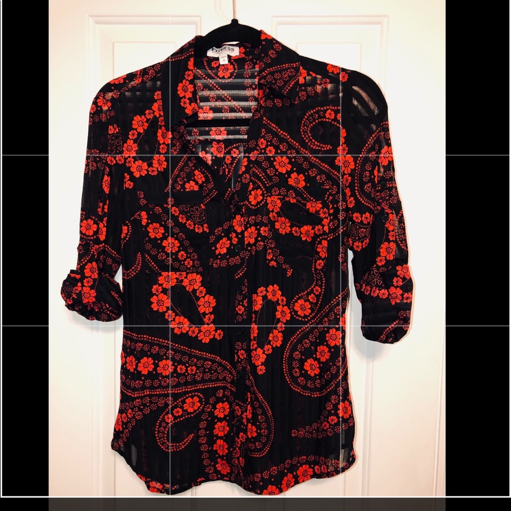 Express portofino top black red paisley small nwot